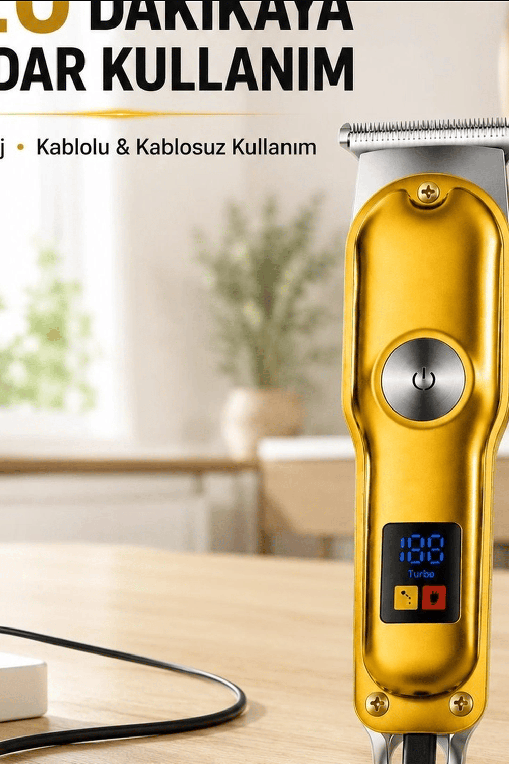 3 Taraklı Şarjlı Saç Sakal Tıraş Makinesi, Turbo Modlu LED Gösterge T Bıçak Kesim BX-313666