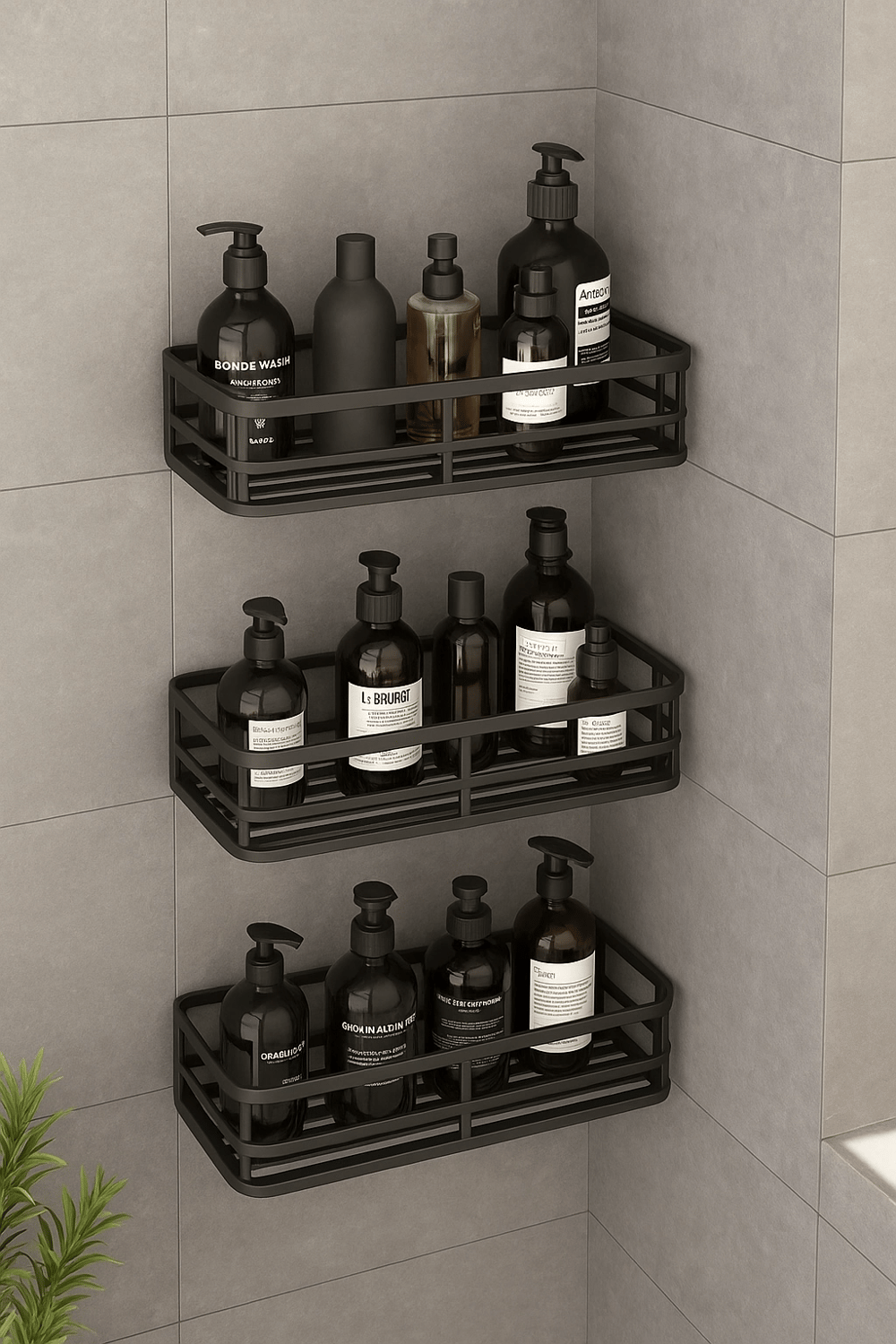 3 lü Banyo Düzenleyici Organizer Şampuanlık Havlupan Askısı Havluluk Siyah Banyo Duş Mutfak Rafı