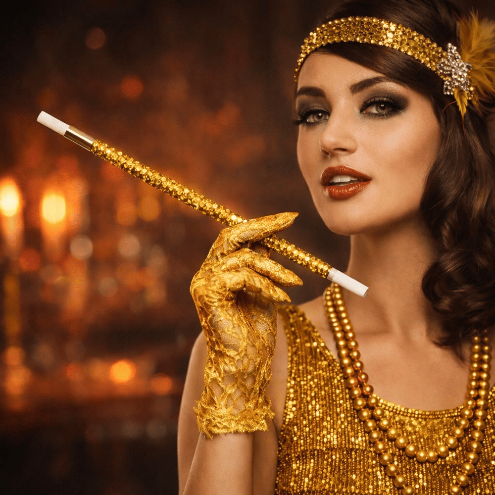 30 cm Altın Gold Payetli Sigara Tutacağı – 1920’ler Gatsby Parti Aksesuarı