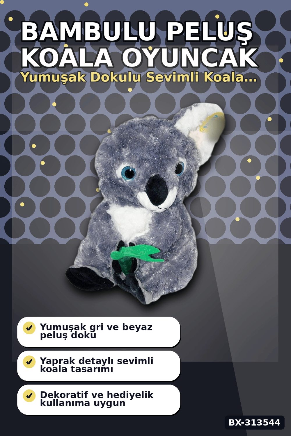 30 cm Yumuşak Bambulu Peluş Koala Oyuncak - Çocuk Odası Hediyelik Dekor BX-313544