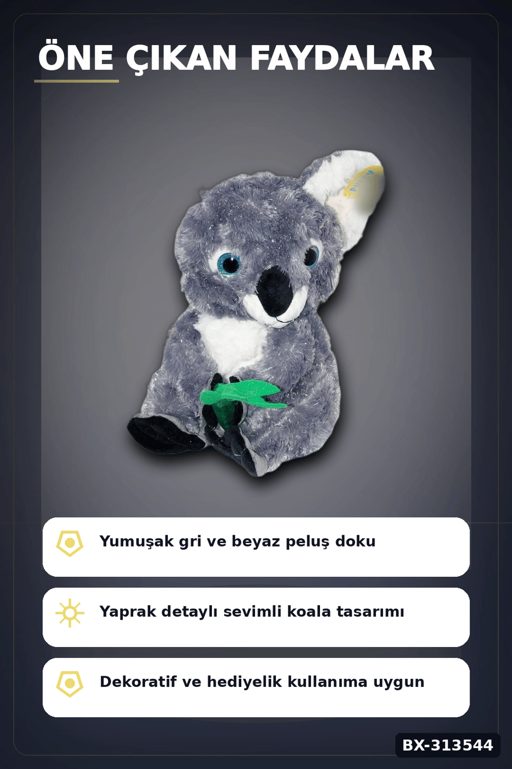 30 cm Yumuşak Bambulu Peluş Koala Oyuncak - Çocuk Odası Hediyelik Dekor BX-313544