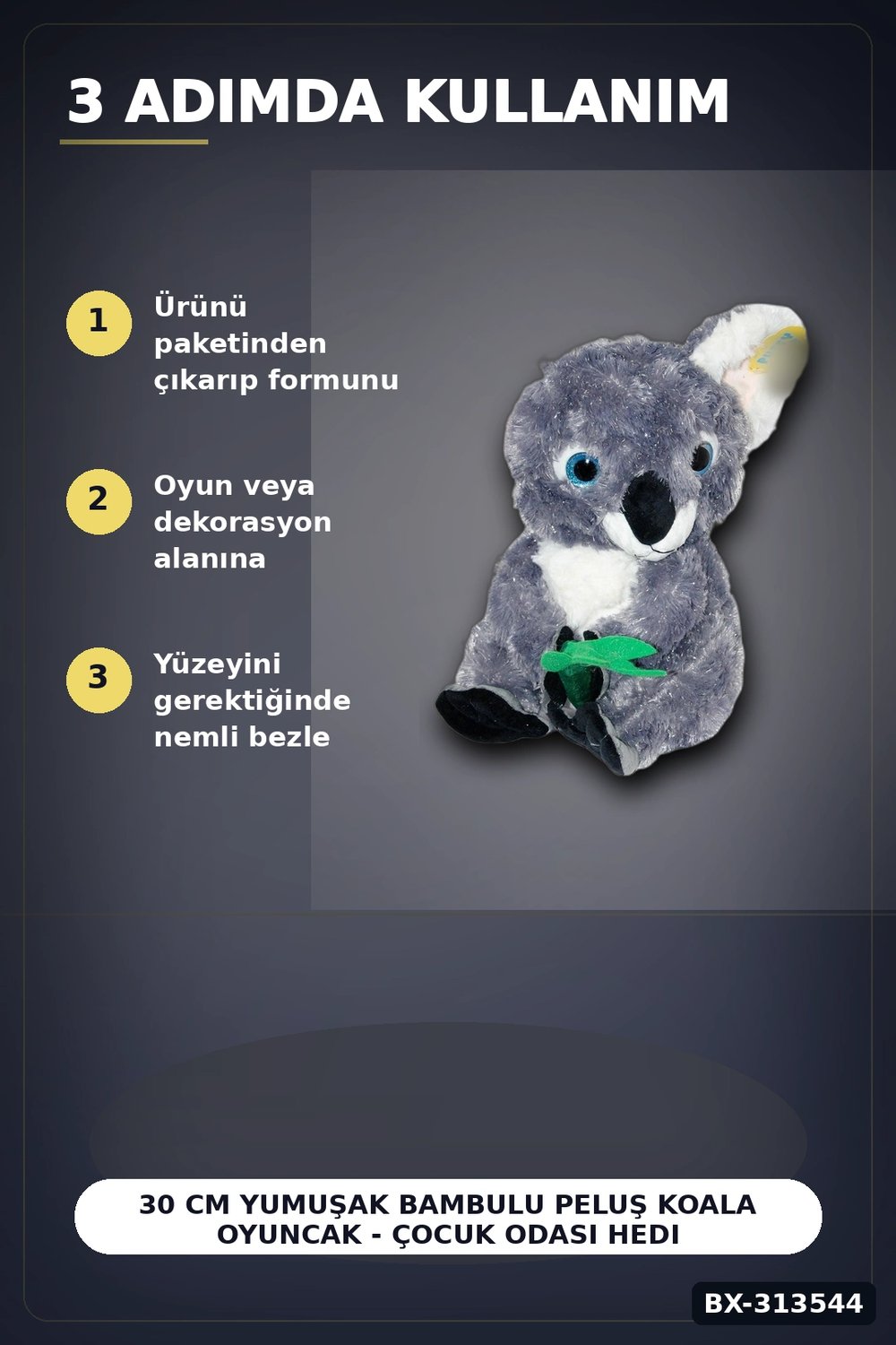 30 cm Yumuşak Bambulu Peluş Koala Oyuncak - Çocuk Odası Hediyelik Dekor BX-313544