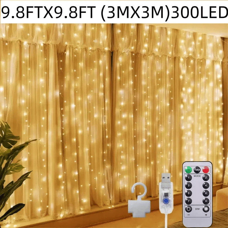 300 Ledli 10 Sarkıt Perde Led Işık-8 Fonksiyon, Uzaktan Kumandalı, 3x3 Metre Bx40