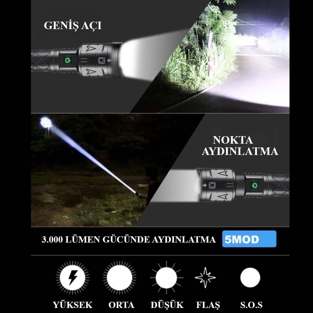 3000 Lümen Güçlü El Feneri  Wt-604
