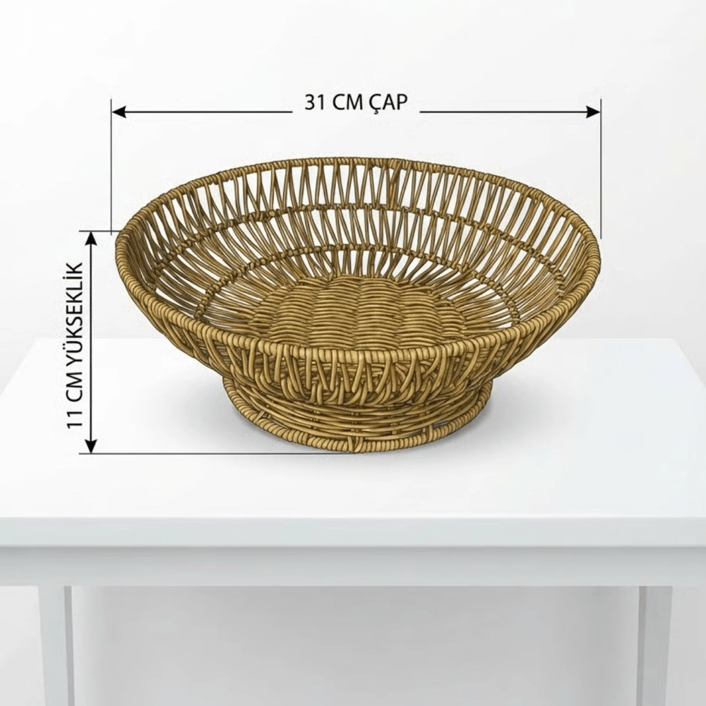 31 Cm Plastik Rattan Servis Çanağı – Doğal Hasır Görünümlü Dekoratif Meyve, Ekmek Ve Sunum Kasesi Bx40