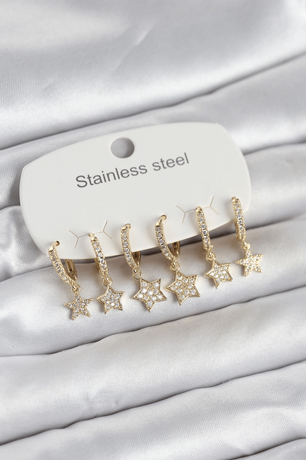 316L Çelik Gold Renk 6'lı Set Yıldız Model Kadın Küpe