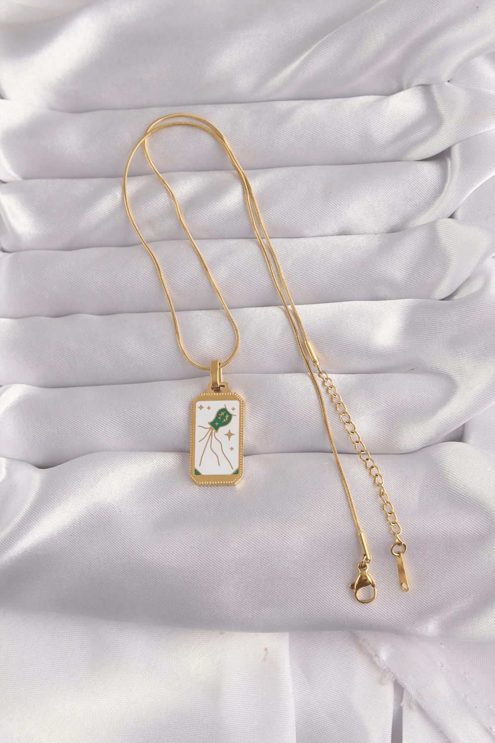 316L Çelik Gold Renk Beyaz Mineli Tarot Kolye