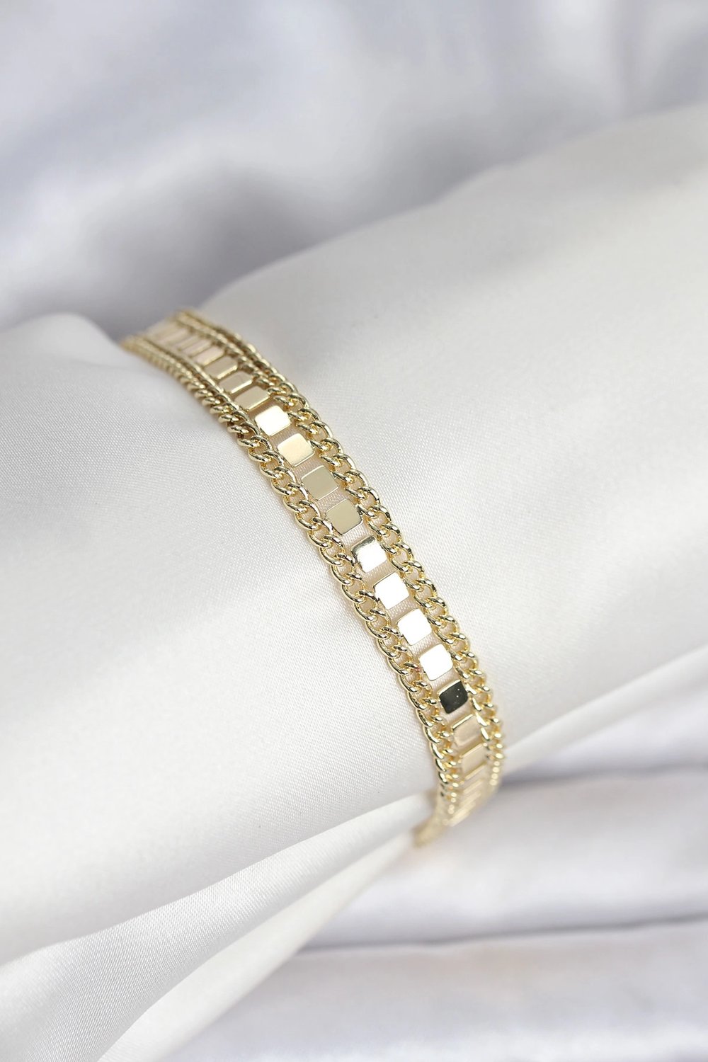 316L Çelik Gold Renk Pullu Zincir Model Kadın Bileklik