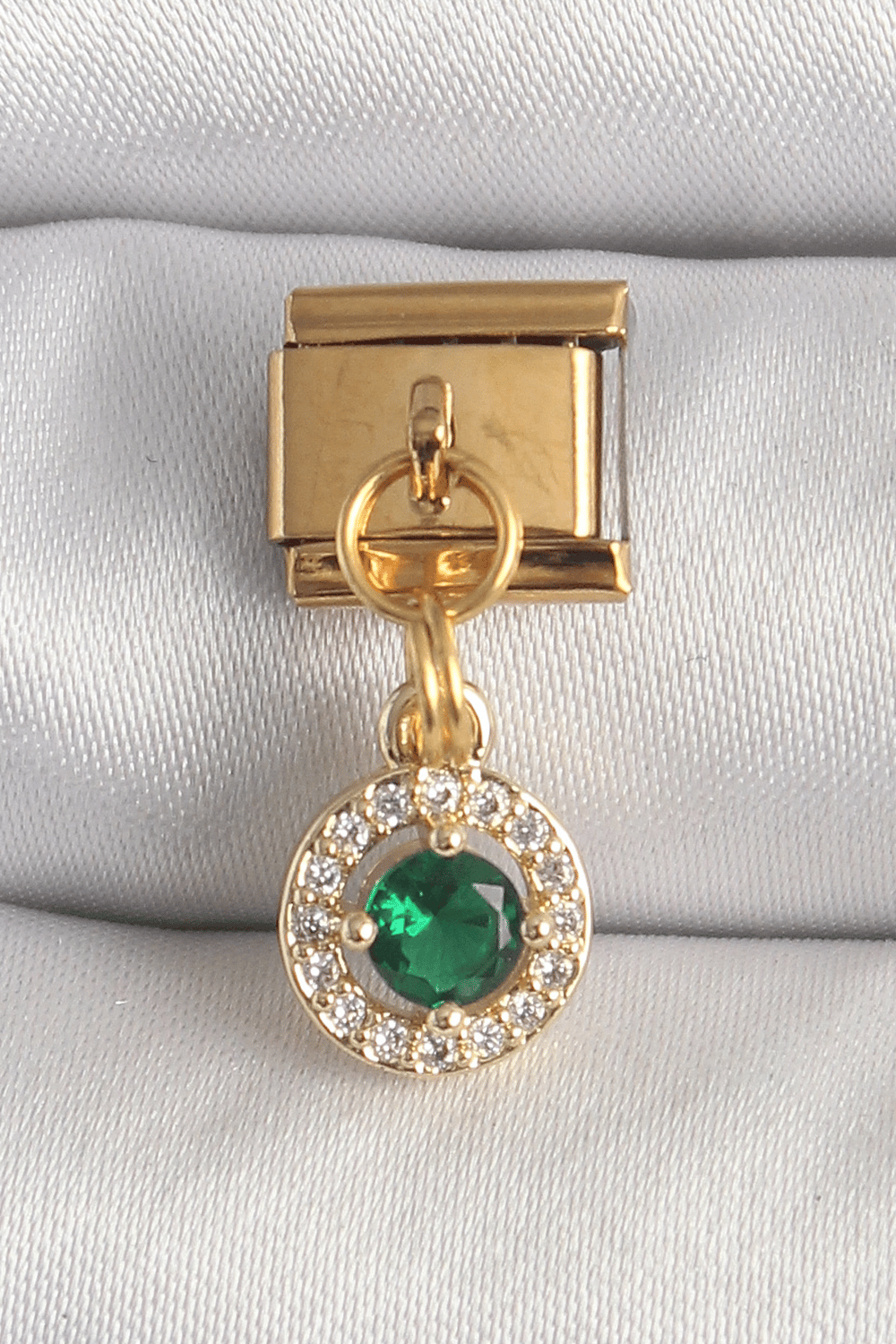 316L Çelik Gold Renk Sallantı Yeşil Zirkon Taşlı Nomination Charm