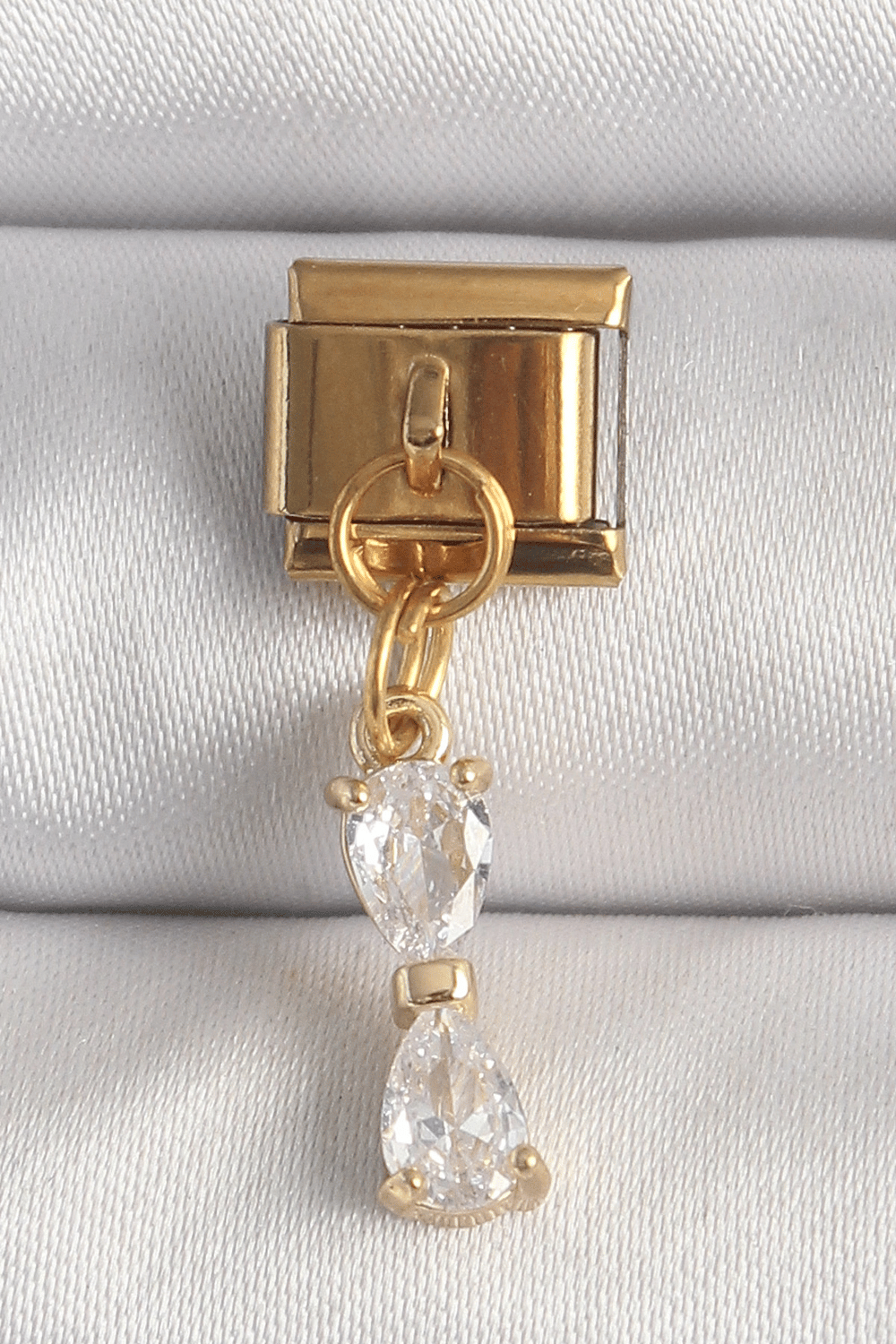 316L Çelik Gold Renk Sallantı Zirkon Taşlı Kurdele Model Nomination Charm
