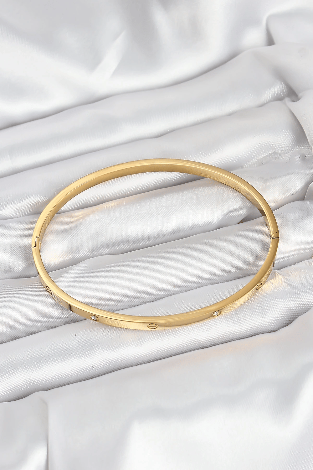 316L Çelik Gold Renk Zirkon Taşlı 65 mm İnce Kadın Kelepçe Bileklik