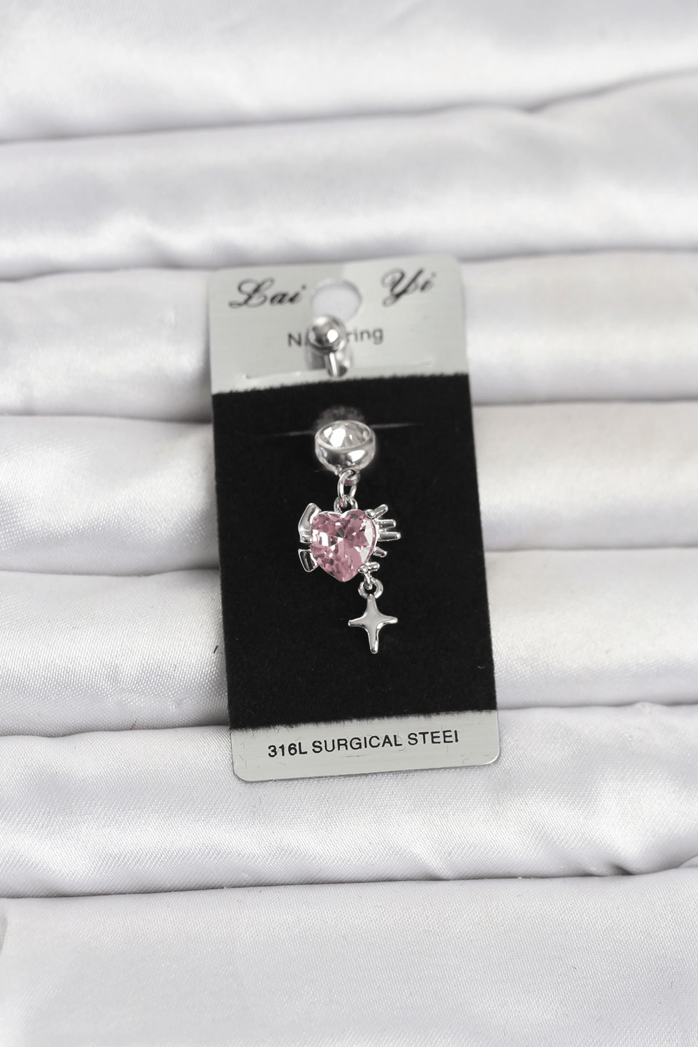 316L Cerrahi Çelik Pembe Zirkon Taşlı Model Göbek Piercing