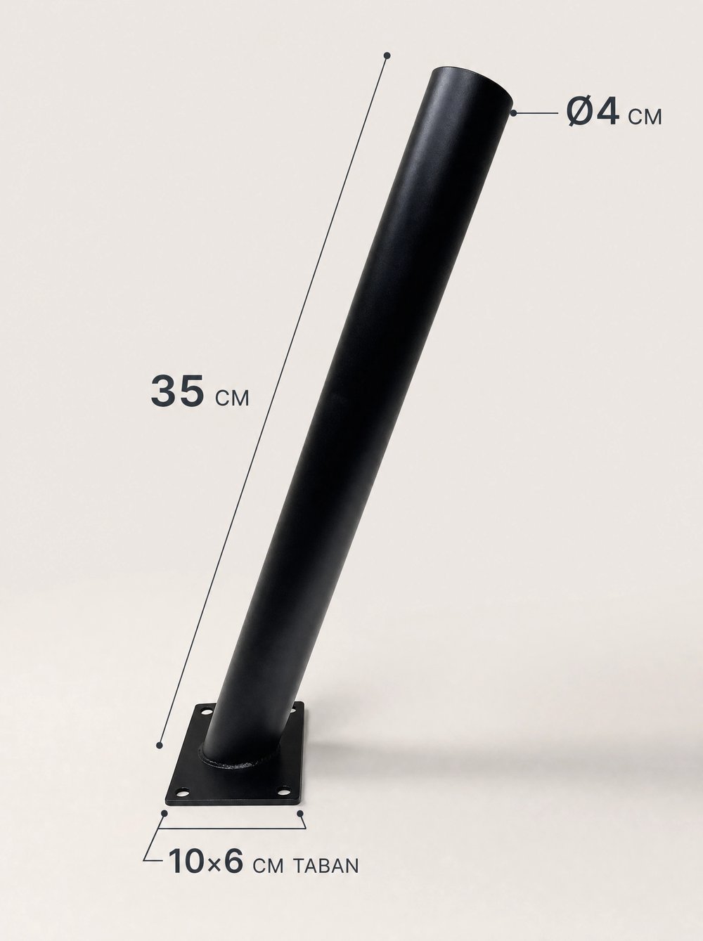 35 cm Siyah Metal Dış Mekan Sokak Armatürü Montaj Konsolu 4 cm Boru 10x6 cm Tabanlı