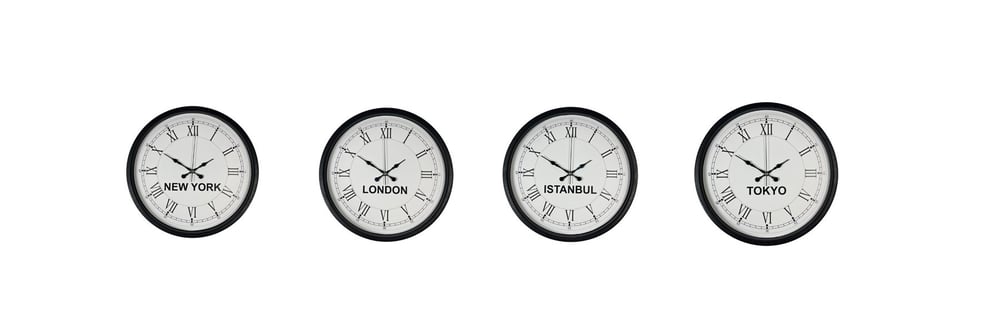 36 cm 4’lü Dünya Saatleri Siyah Roma Rakamlı