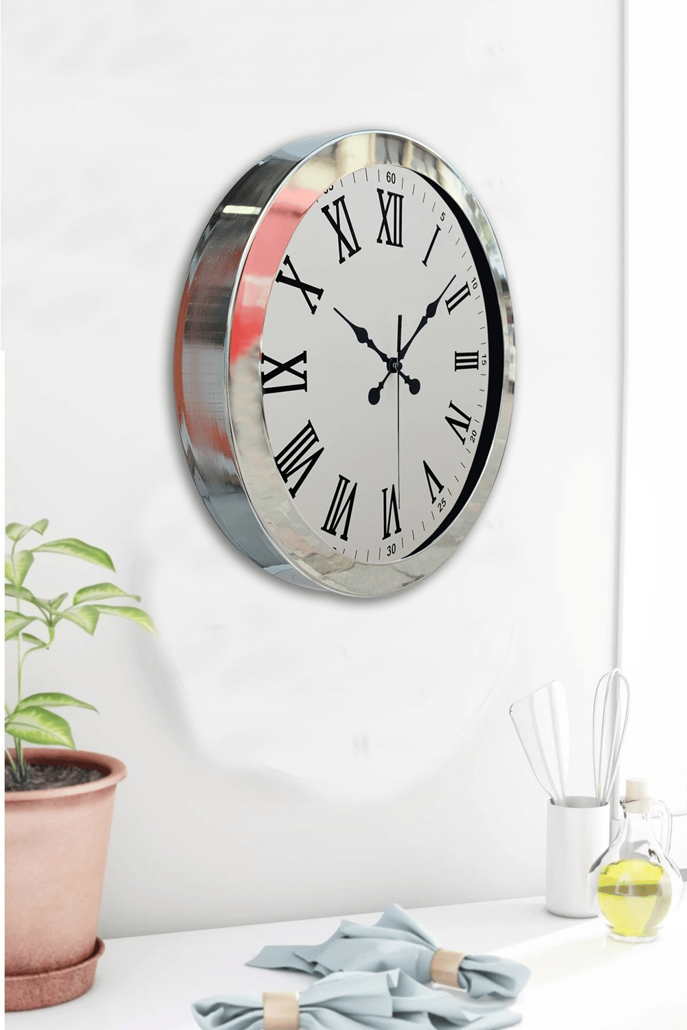 36 cm Krom Metal Roma Rakamli Duvar Saati