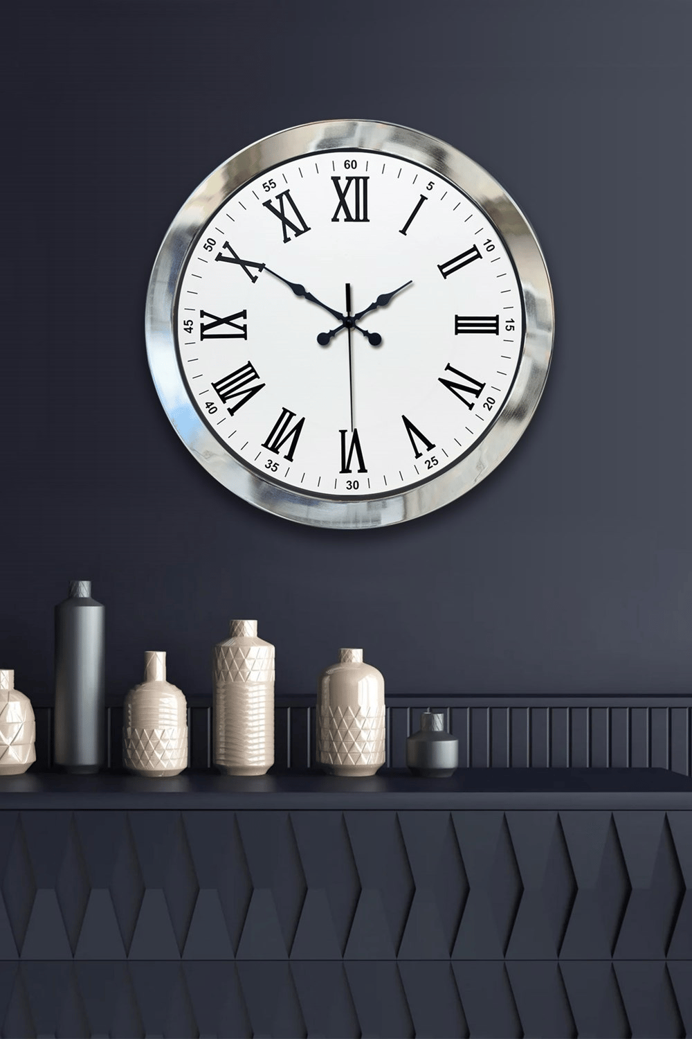 36 cm Krom Metal Roma Rakamli Duvar Saati