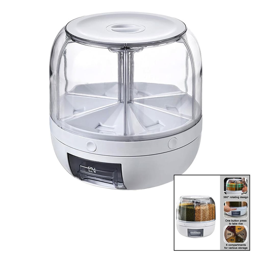 360° DÖNEBİLEN GIDA ORGANİZERİ 6 BÖLMELİ - 6KG. OTOMATİK DÜĞME MUSLUK (3936)
