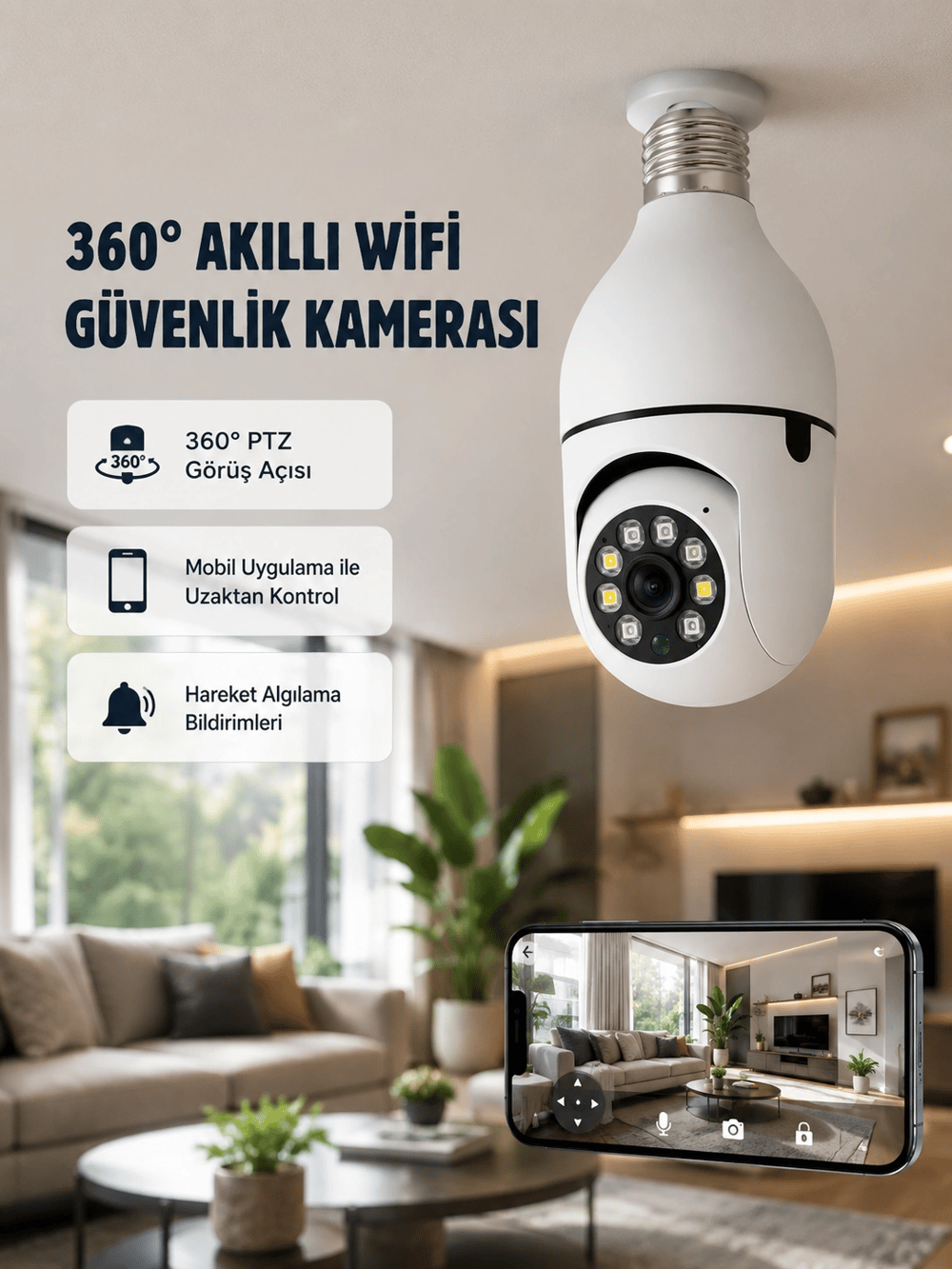 360 Derece Dönebilen Akıllı Duylu Kamera – PTZ, Uzaktan Kontrol, Hareket Algılama