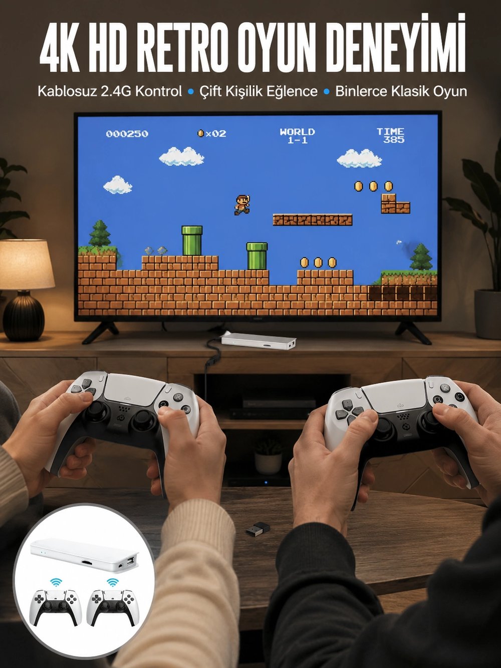 3D Çift Oyun Kollu 4K HD Ekran Nostaljik 20.000 Oyunlu Beyaz Game Box Yeni Nesil