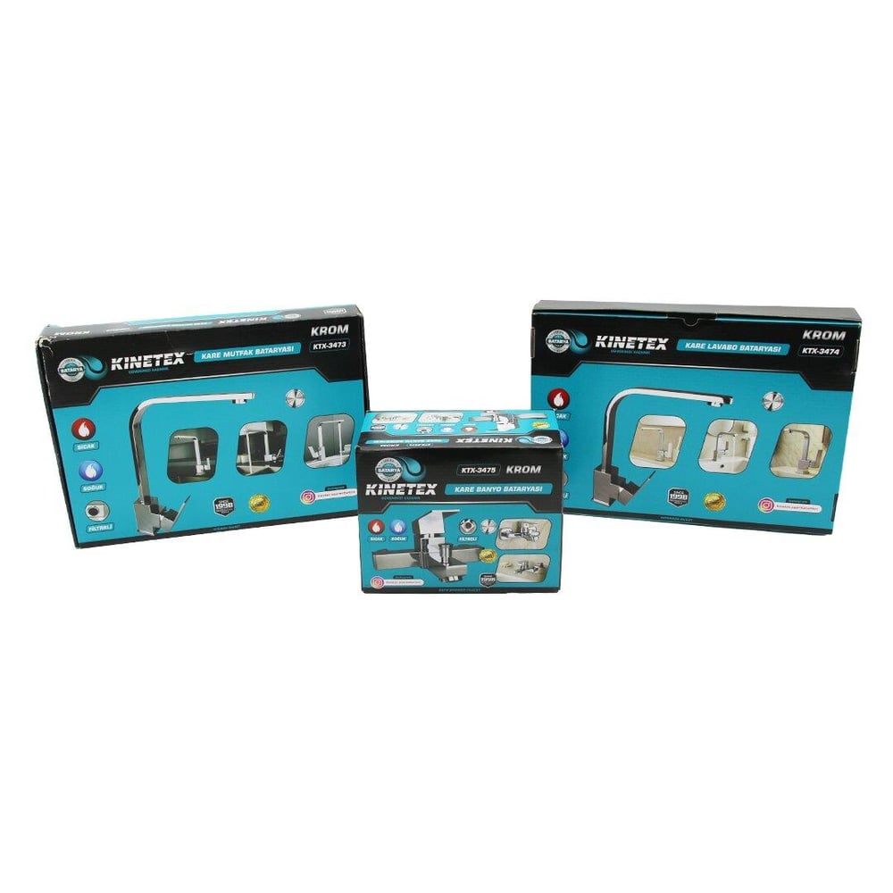 3LÜ KARE SET AÇ KAPA KROM BATARYA MUSLUK FİLTRELİ KARE BANYO+KARE EVYE MUTFAK+KARE LAVABO (3936)