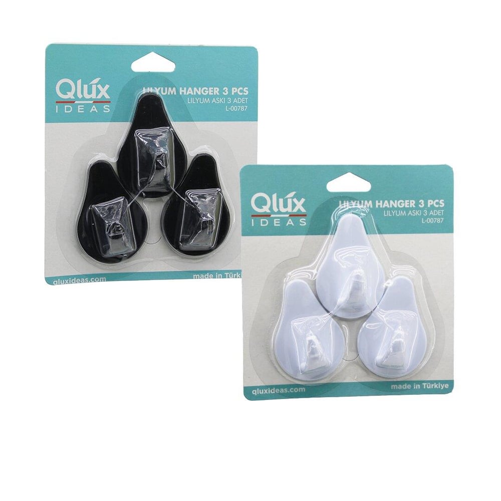 3PCS LILYUM ASKI  SİYAH - BEYAZ PLASTİK   YAPIŞKANLI MONTAJ (3936)