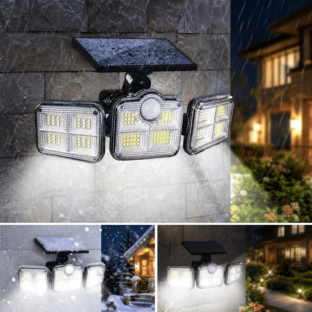3'lü 122 Ledli Güneş Enerjili Hareket Sensörlü Aydınlatma, Dış Mekan Duvar Ve Bahçe Lambası Solar Led Bx40