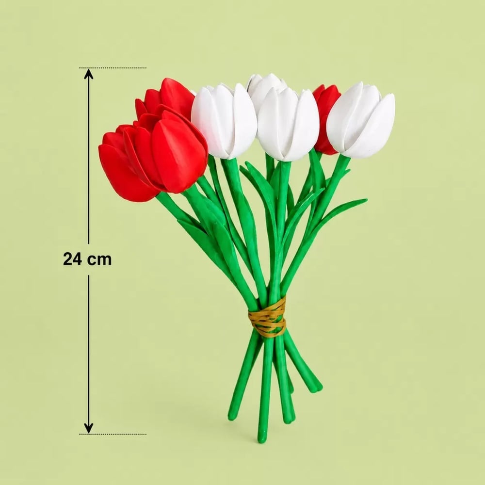 3d Baskı Yapay Islak Görünümlü Lale Demeti – 6lı Dekoratif Çiçek Seti 24 Cm Beyaz / Kırmızı