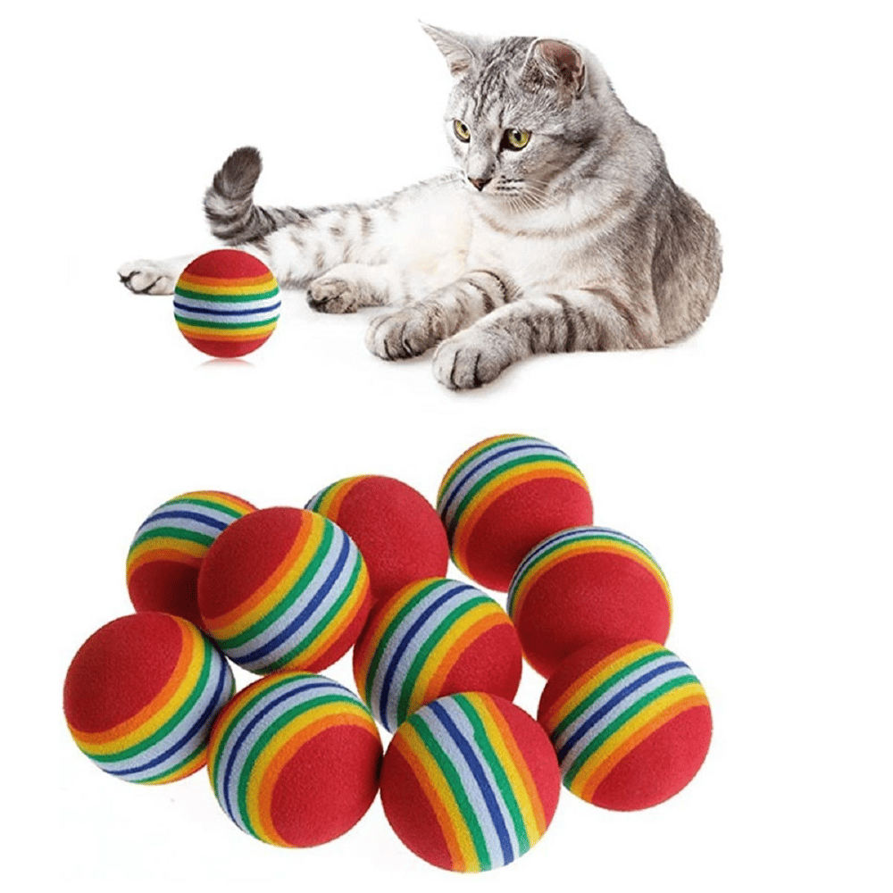 3lü Gökkuşağı Sünger Kedi Köpek Çiğneme Oyun Topu 4,2 Cm Bx40