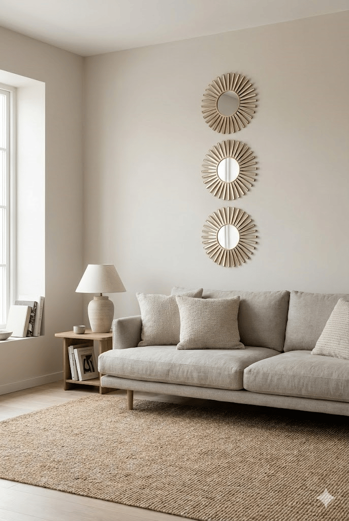 3’lü Gold Güneş Desenli Duvar Aynası Seti 25 cm | Dekoratif Yuvarlak Ayna