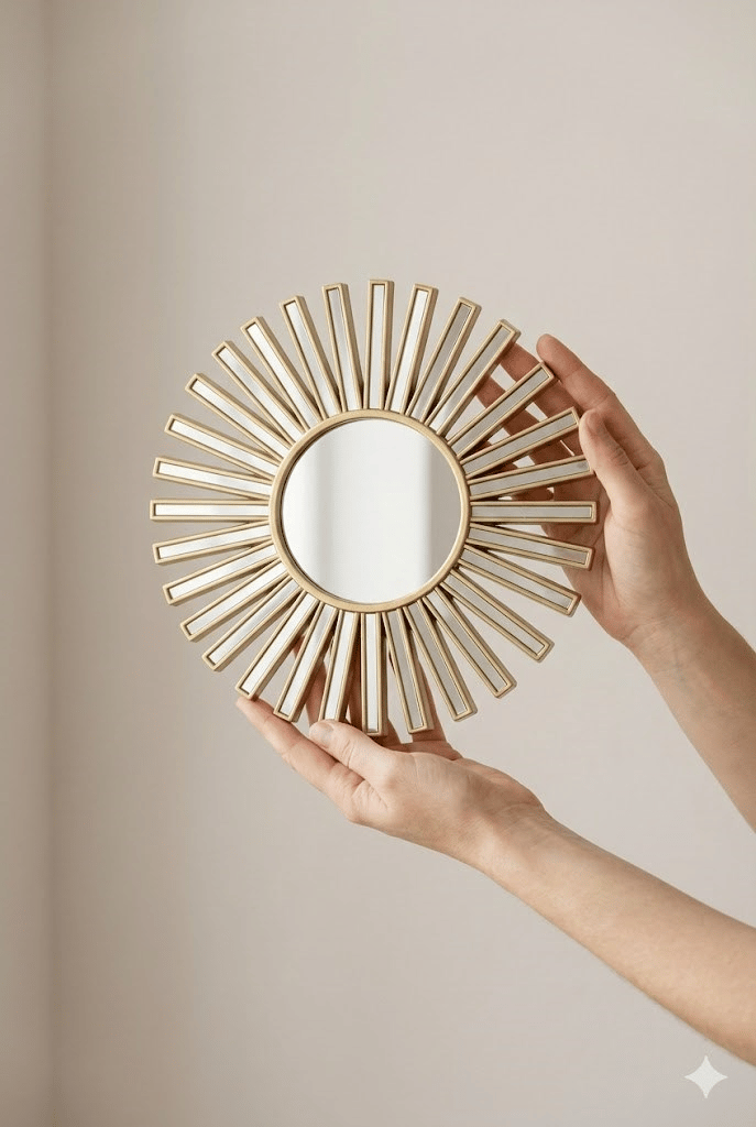 3’lü Gold Güneş Desenli Duvar Aynası Seti 25 cm | Dekoratif Yuvarlak Ayna