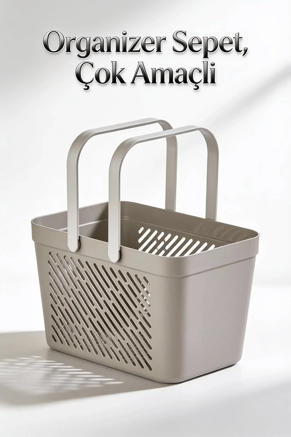 3lü Gri Çok Amaçlı Kulplu Sepet Mutfak Banyo Çamaşır Organizer Seti