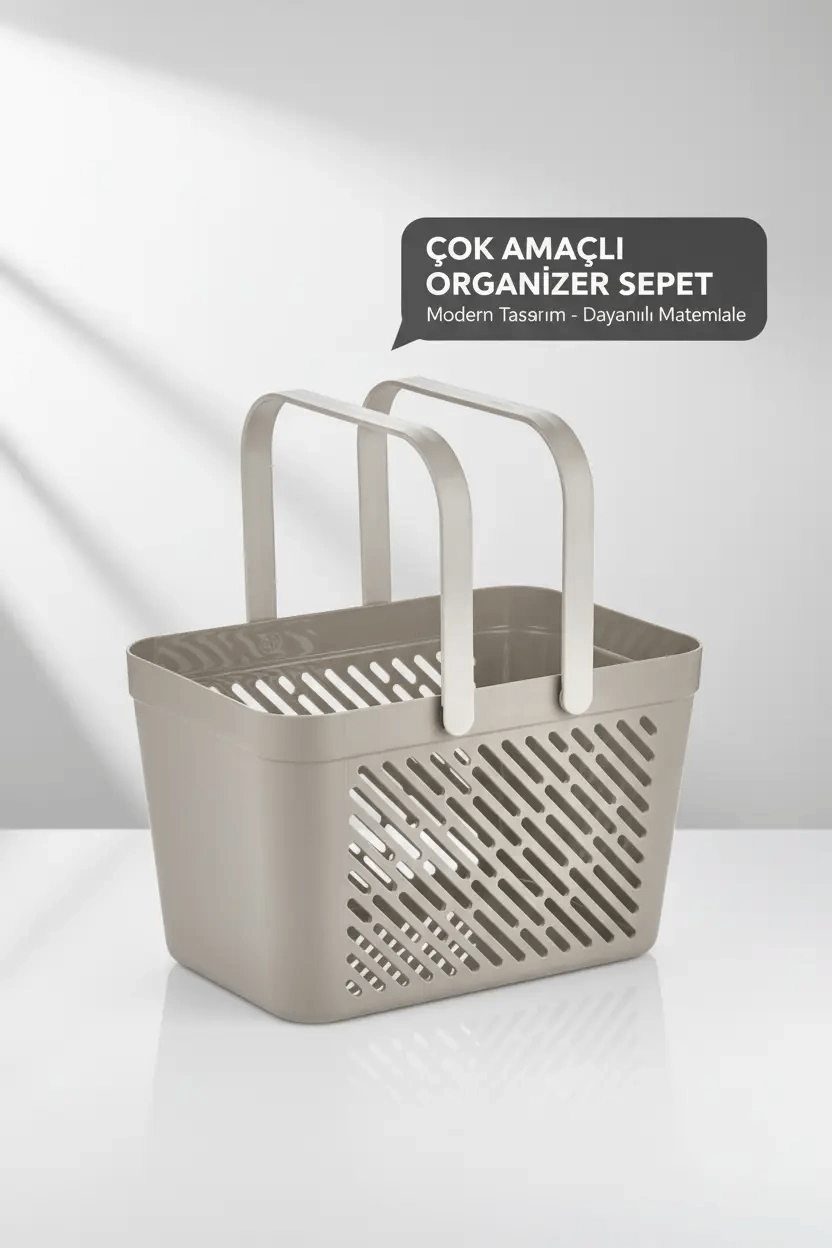 3lü Gri Çok Amaçlı Kulplu Sepet Mutfak Banyo Çamaşır Organizer Seti