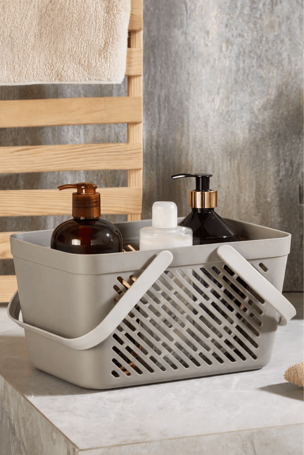 3lü Gri Çok Amaçlı Kulplu Sepet Mutfak Banyo Çamaşır Organizer Seti
