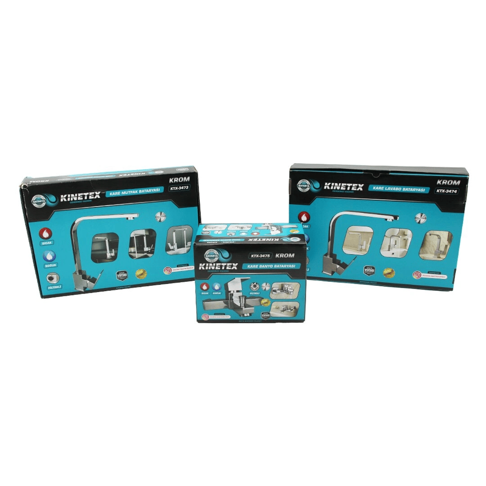 3lü Kare Set Aç Kapa Krom Batarya Musluk Filtreli Kare Banyo+kare Evye Mutfak+kare Lavabo Bx40
