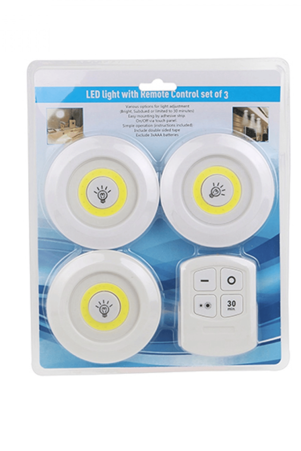 3lü Uzaktan Kumandalı Yapışkanlı Kablosuz Led Spot Lambalar Bx40