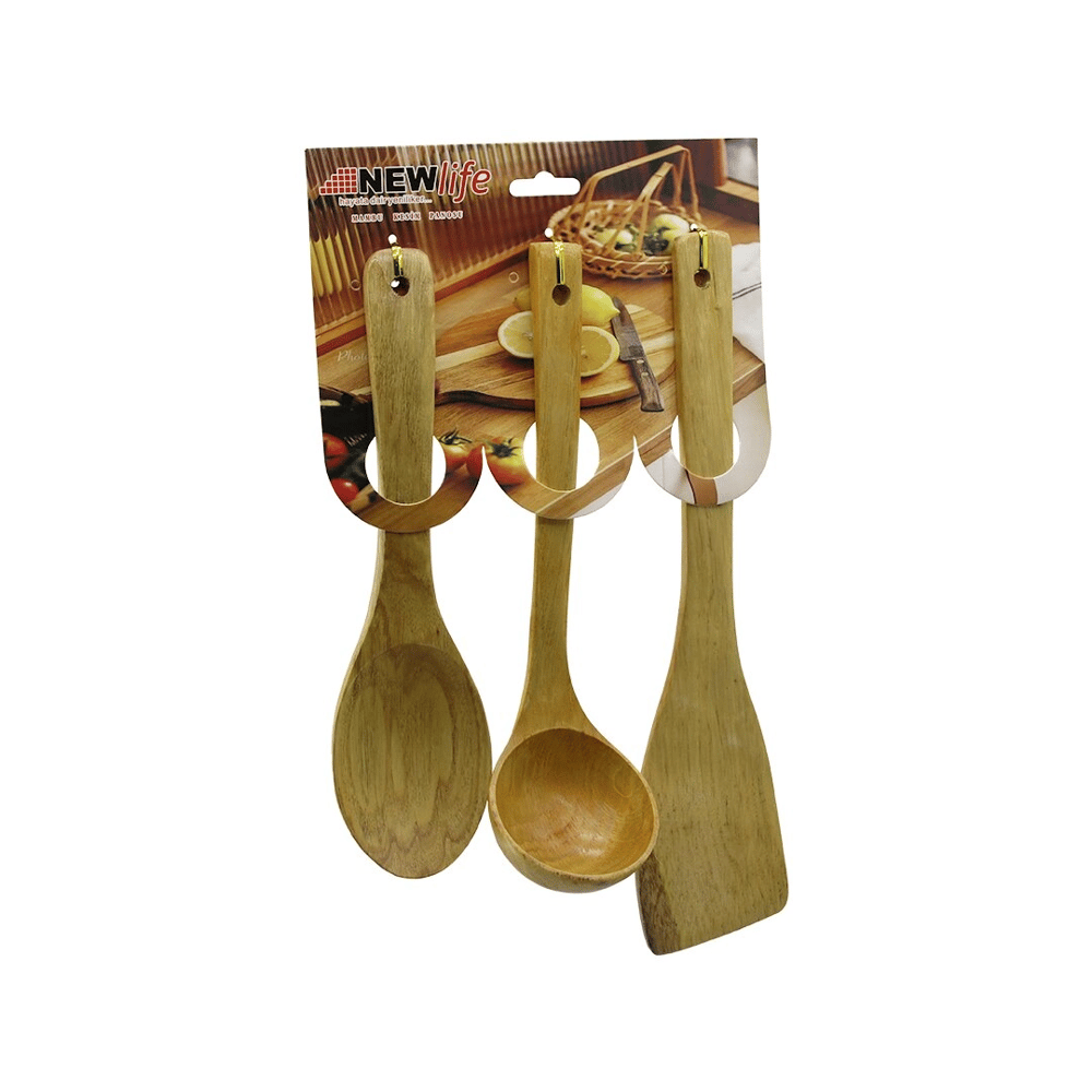 3pcs Ahşap Bambu  Mutfak Servis Seti  Kaşık=27cm - Kepçe=27cm - Spatula=32cm Bx40