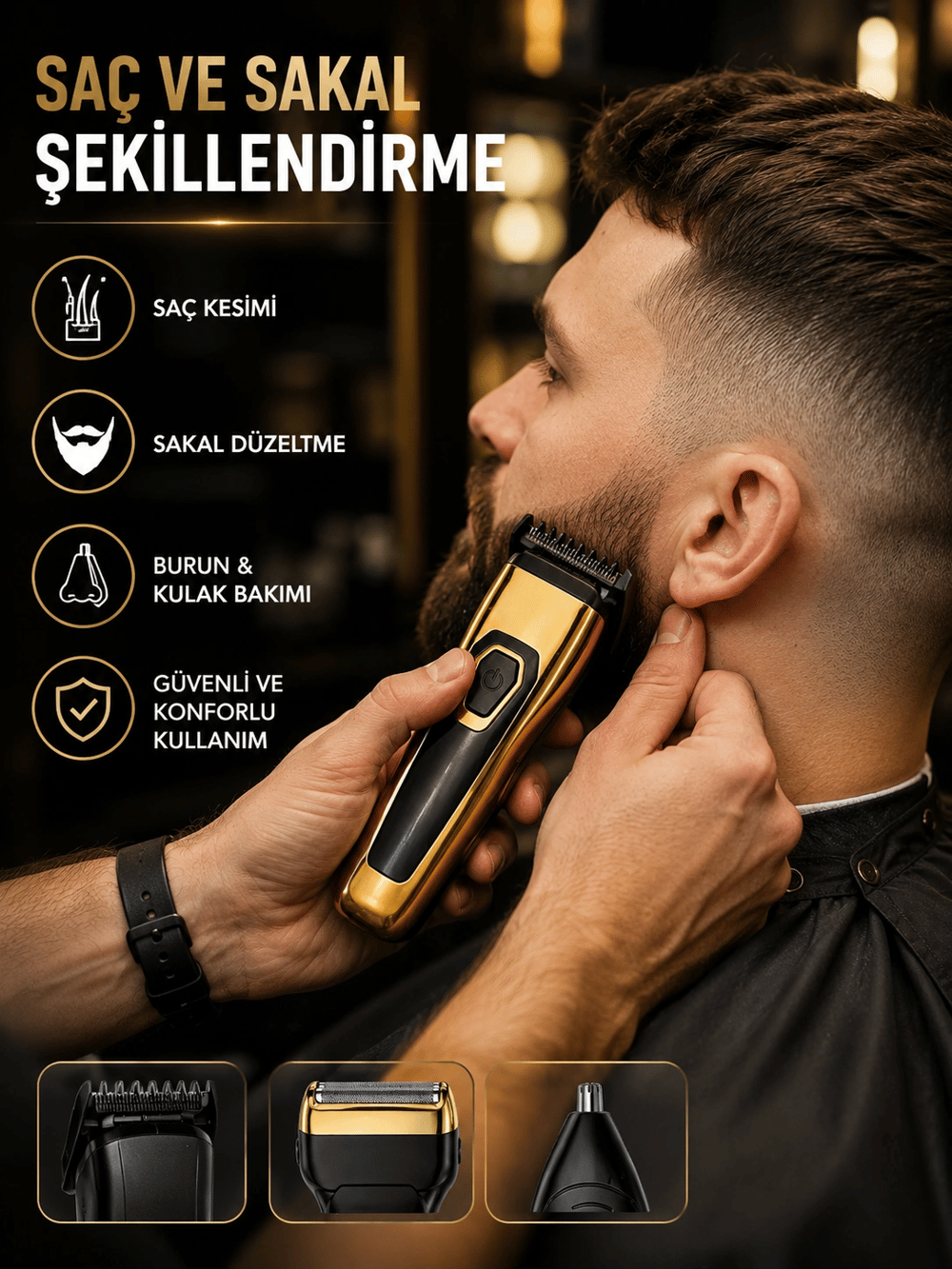 3ü 1 Arada Şarjlı Kişisel Bakım ve Tıraş Makinesi