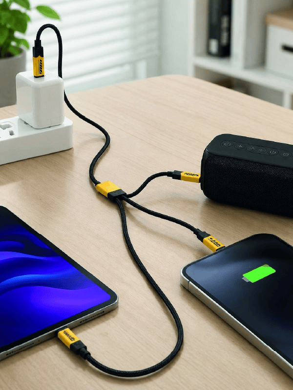 3ü 1 Arada USB Şarj Kablosu 240W Hızlı Şarj ve Veri Aktarım Kablosu