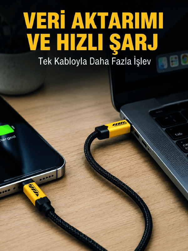 3ü 1 Arada USB Şarj Kablosu 240W Hızlı Şarj ve Veri Aktarım Kablosu
