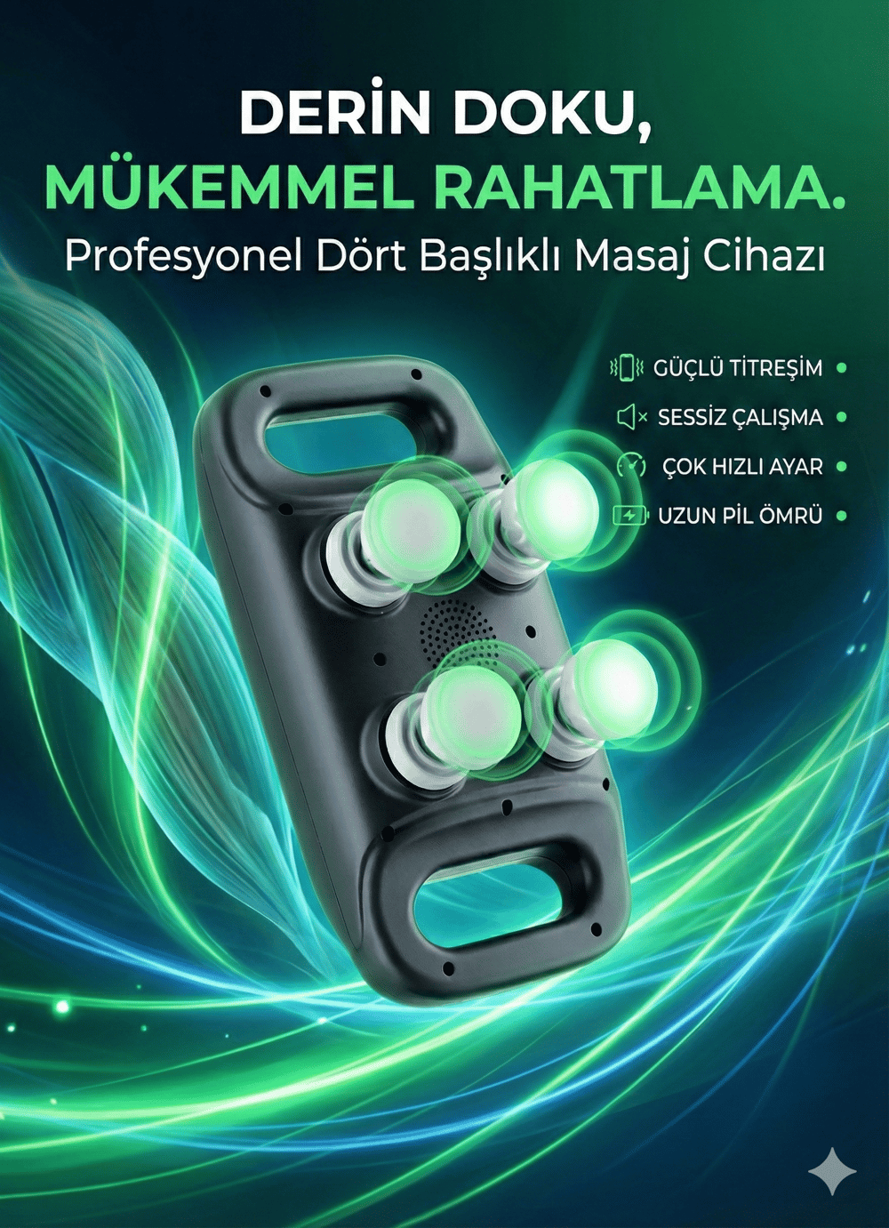 4 Başlıklı Masaj Tabancası - Ergonomik Derin Doku Sırt Ve Boyun Masaj Aleti Ağrı Ve Sızı Giderici