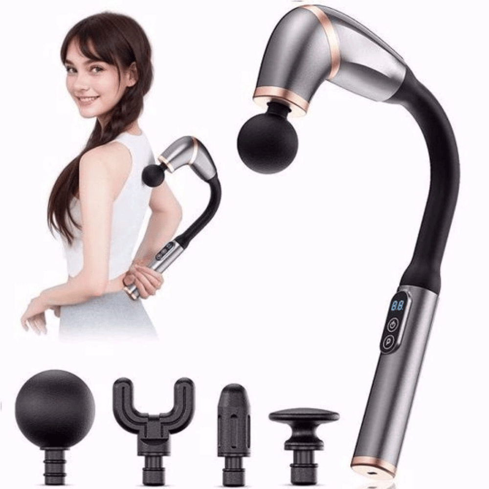 4 Farklı Başlıklı Uzun Saplı Derin Doku Masaj Tabancası, Boyun, Omuz Ve Sırt İçin Ergonomik Saplı Çoklu Masaj Modlu Taşınabilir Masaj Aleti Bx40