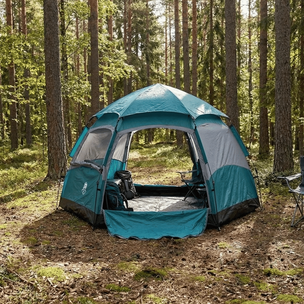 4 Kişilik Otomatik Kamp Çadırı – Altıgen Tasarım, Çift Kapılı, Suya Dayanıklı, Hızlı Kurulumlu Geniş Aile Outdoor Çadırı 240x240x160 Cm Bx40