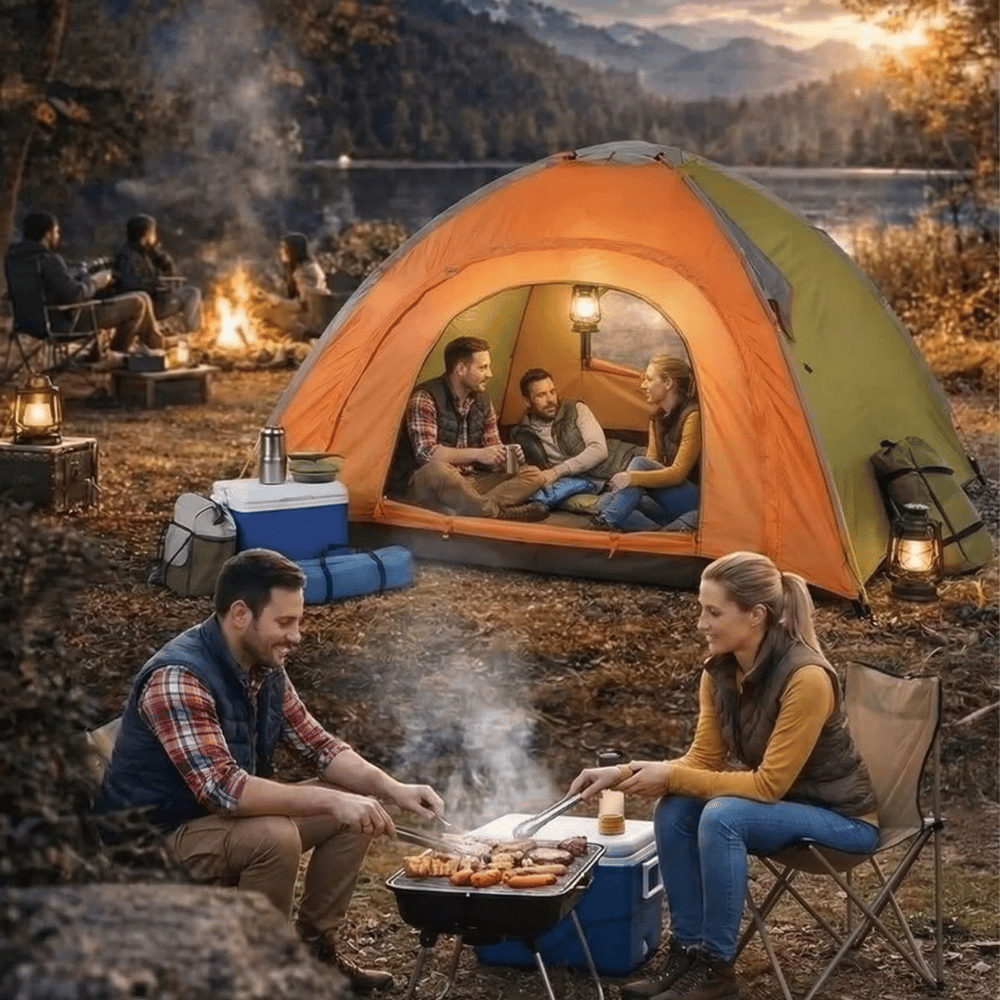 4 Kişilik Yarı Otomatik Kamp Çadırı – Suya Dayanıklı, Hızlı Kurulumlu Outdoor Aile Çadırı, Doğa, Kamp Ve Piknik 200x200x135 Cm Bx40