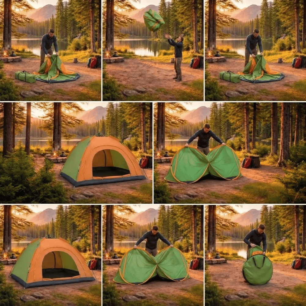 4 Kişilik Yarı Otomatik Kamp Çadırı – Suya Dayanıklı, Hızlı Kurulumlu Outdoor Aile Çadırı, Doğa, Kamp Ve Piknik 200x200x135 Cm Bx40