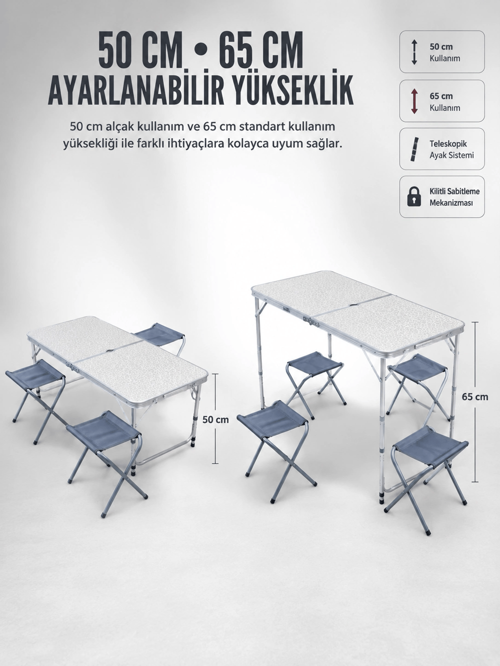 4 Sandalyeli Katlanabilir Kamp Masası Portatif Bahçe Kamp ve Piknik Masa Seti