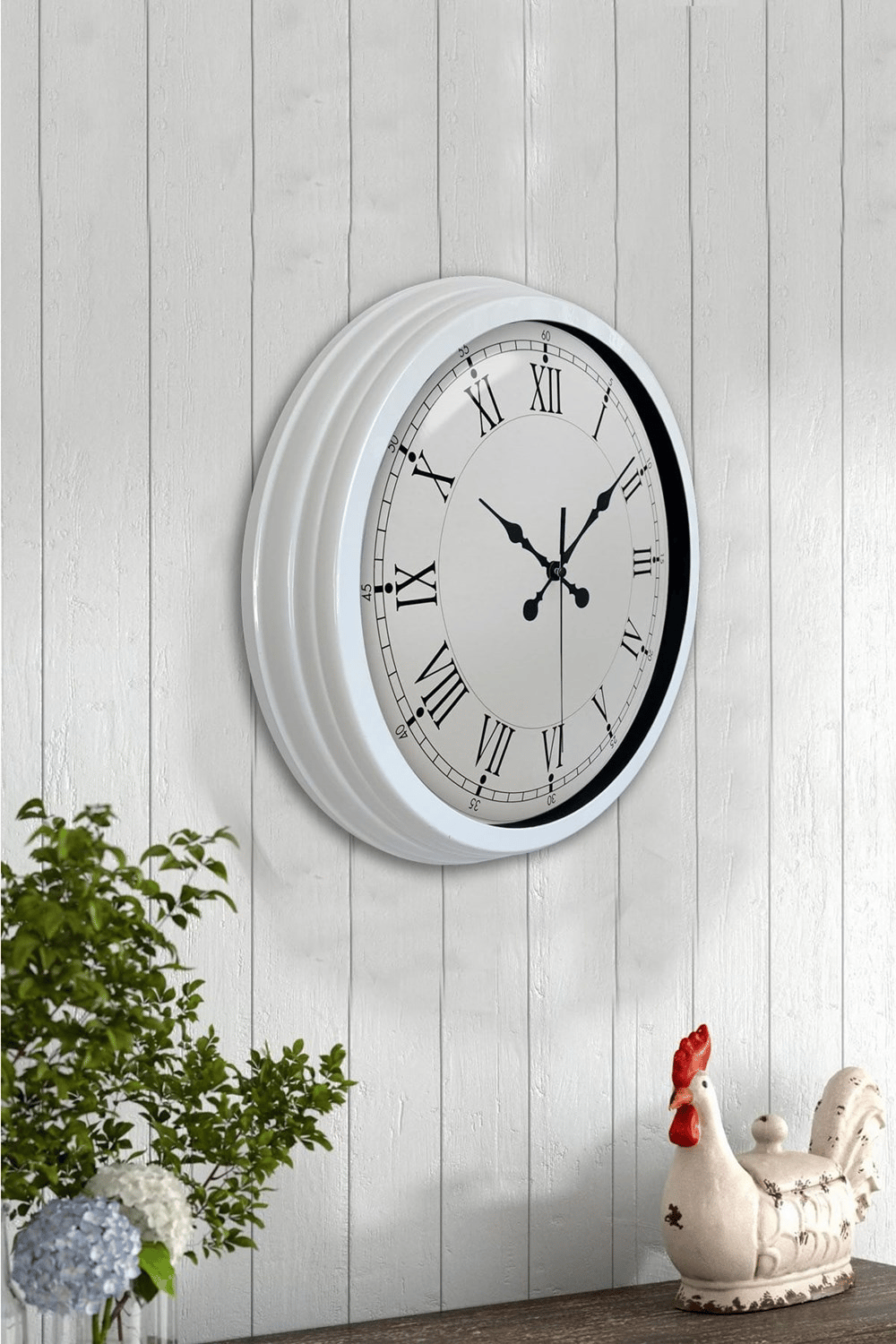 40 cm Beyaz Metal Retro Duvar Saati