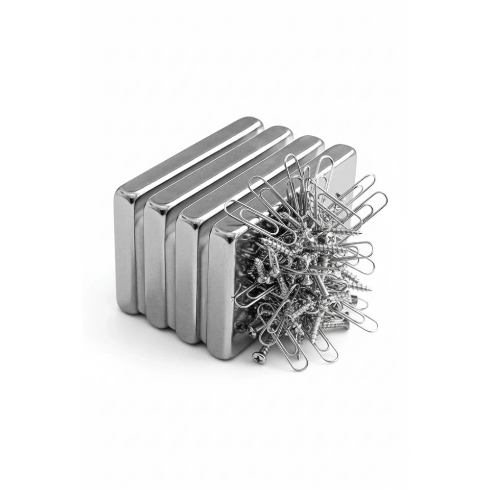 40×20×5 mm N35 Neodyum Mıknatıs – Nikel Kaplama, Köşeli (10’lu Paket)