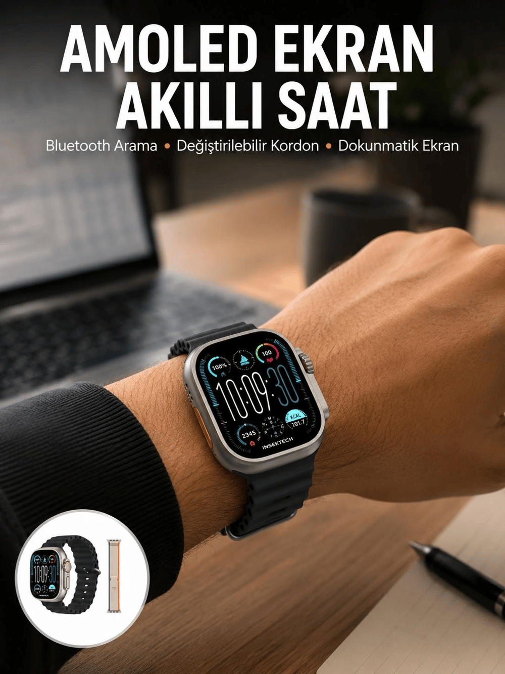 49mm Akıllı Saat Amoled Ekranlı Kadın Erkek Kol Saati Plastik Kordon Yeni Nesil