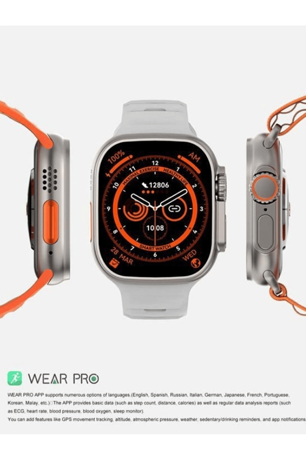 49mm Siyah Kasa ve Turuncu Silikon Kordonlu Akıllı Saat - GPS, Nabız ve Uyku Takibi Özellikli