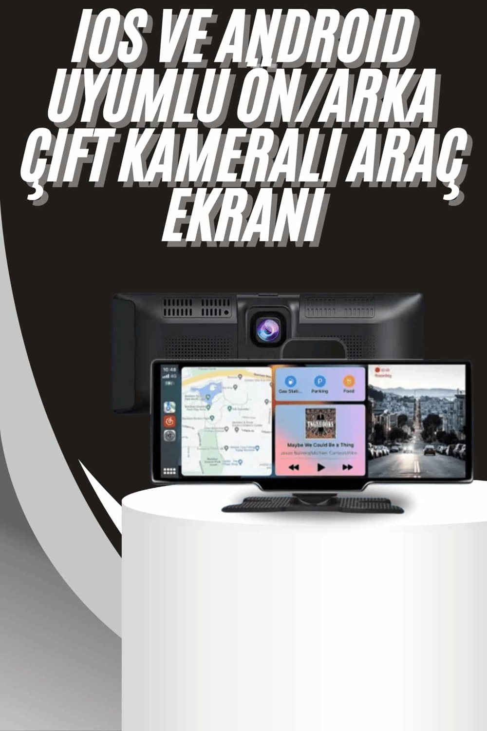 4K 10.2 İnç Çift Kameralı Araç Multimedya Ekranı CarPlay Kablosuz Tüm Cihazlara Uyumlu